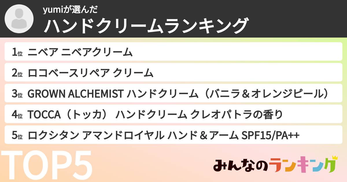 yumiさんの「ハンドクリームランキング」