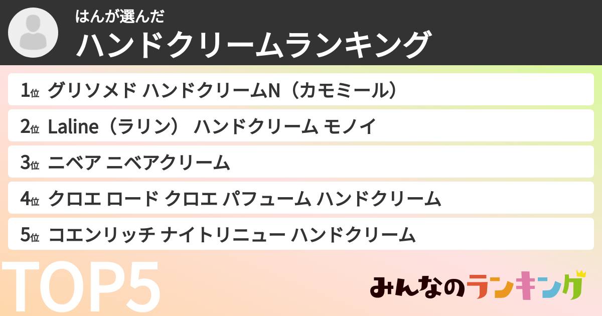 はんさんの「ハンドクリームランキング」