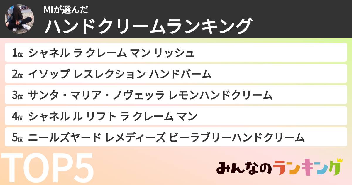 MIさんの「ハンドクリームランキング」