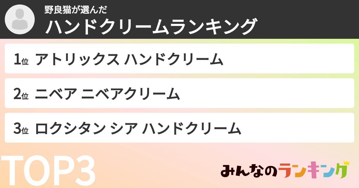 野良猫さんの「ハンドクリームランキング」