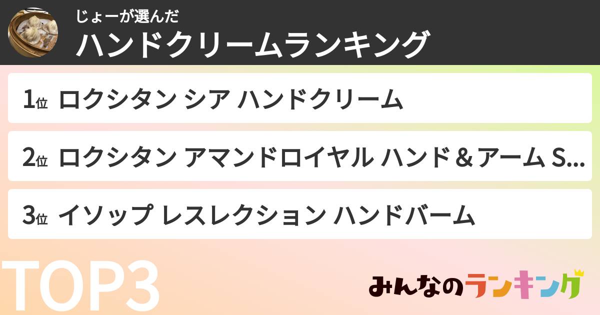 じょーさんの「ハンドクリームランキング」