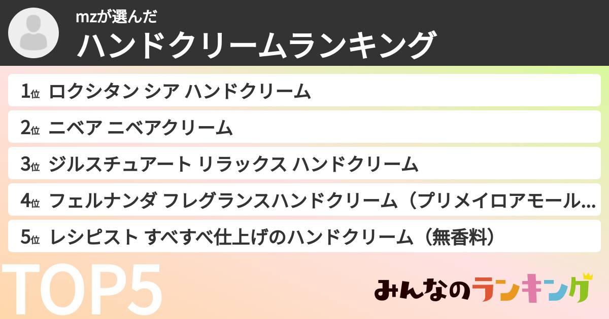 mzさんの「ハンドクリームランキング」