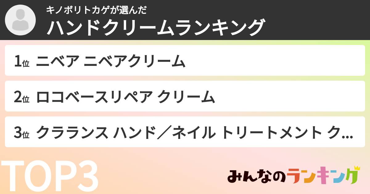 キノボリトカゲさんの「ハンドクリームランキング」