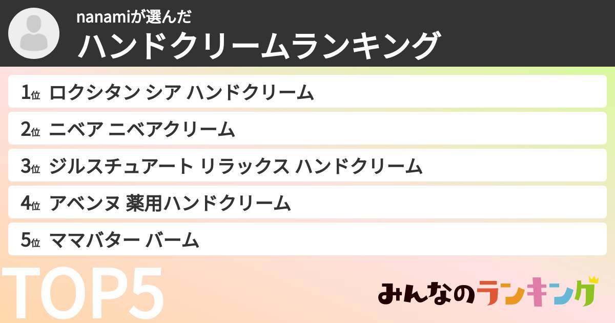 nanamiさんの「ハンドクリームランキング」