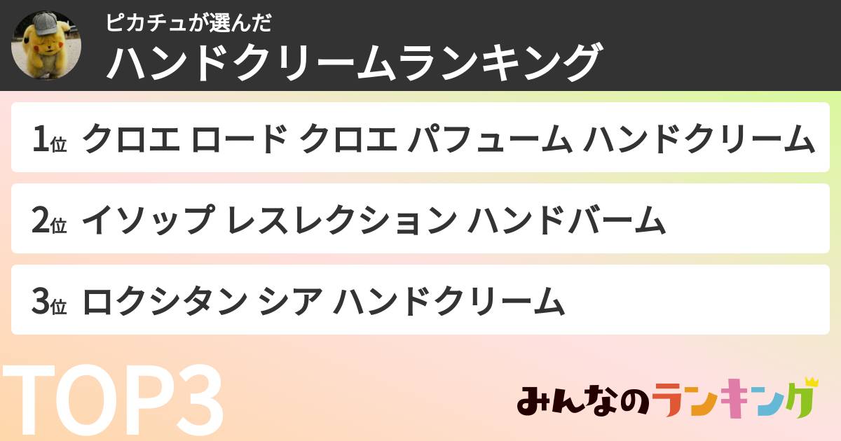 ピカチュさんの「ハンドクリームランキング」
