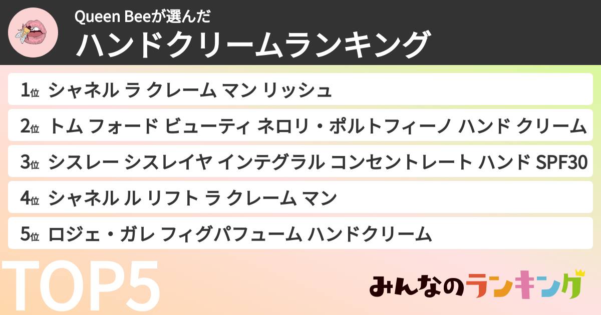Queen Beeさんの「ハンドクリームランキング」