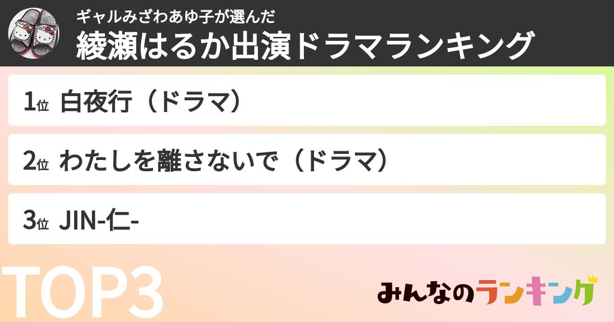 ギャルみざわあゆ子さんの「綾瀬はるか出演ドラマランキング」