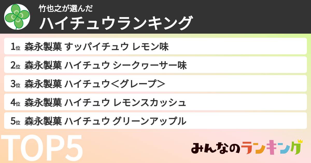 竹也之さんの「ハイチュウランキング」