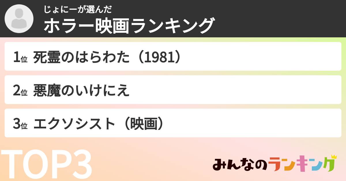じょにーさんの「ホラー映画ランキング」