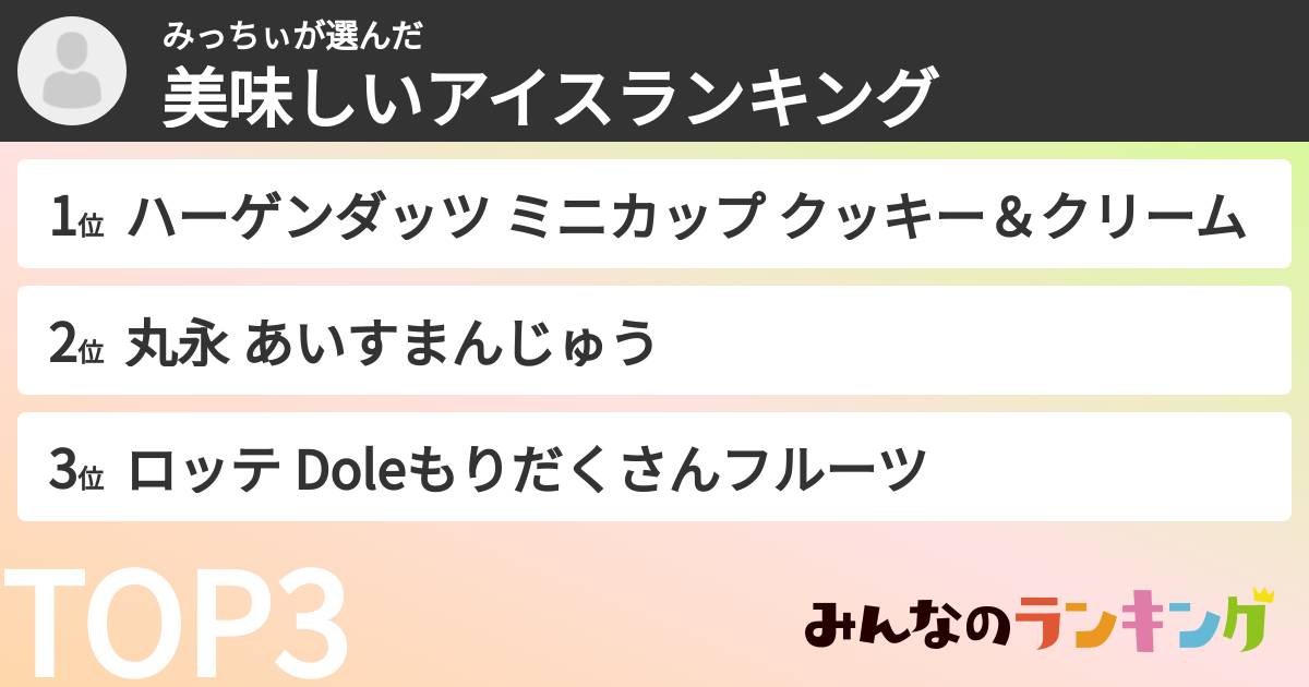 みっちぃさんの「美味しいアイスランキング」