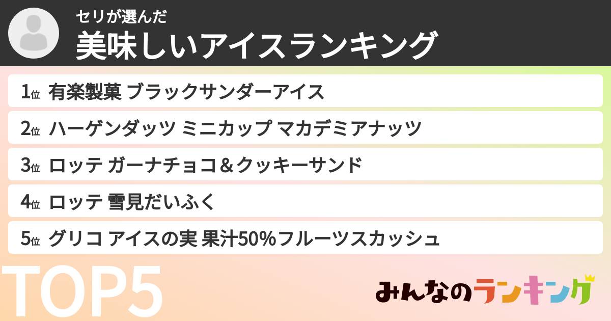 セリさんの「美味しいアイスランキング」