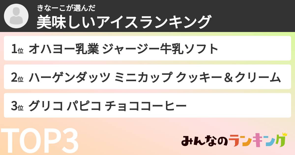 きなーこさんの「美味しいアイスランキング」