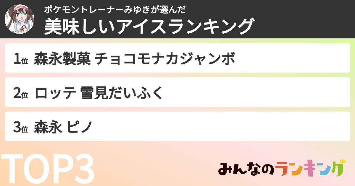 ポケモントレーナーみゆきさんの「美味しいアイスランキング」
