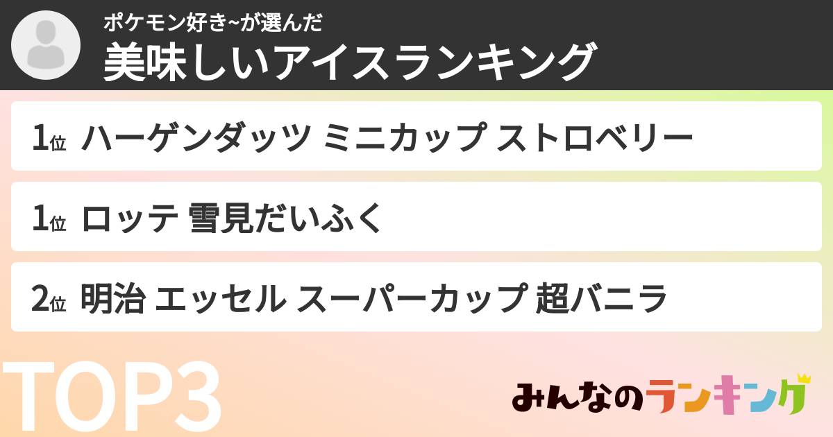 ポケモン好き~さんの「美味しいアイスランキング」