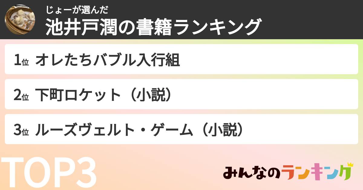 じょーさんの「池井戸潤の書籍ランキング」
