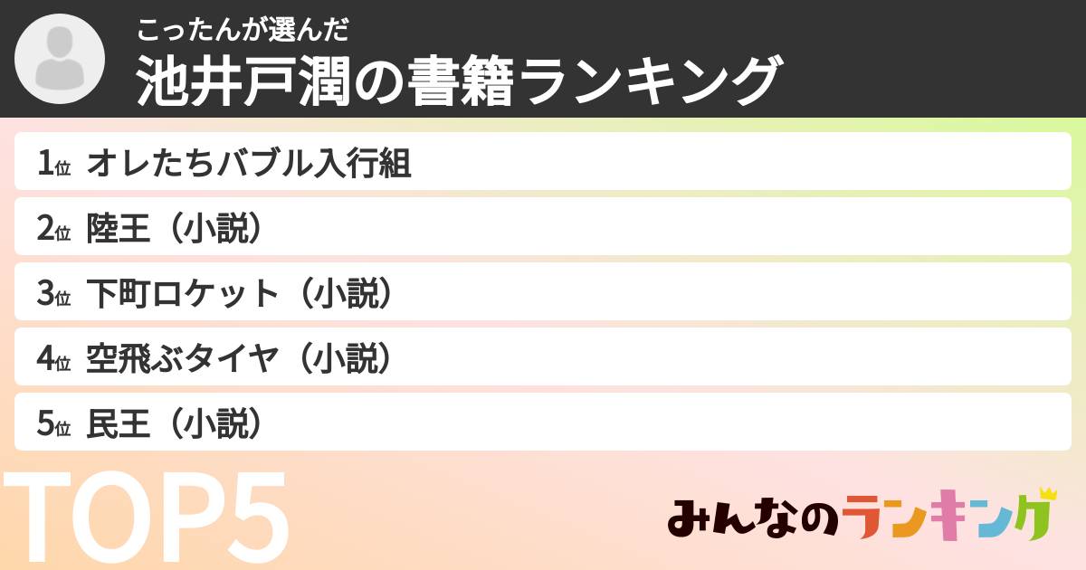 こったんさんの「池井戸潤の書籍ランキング」