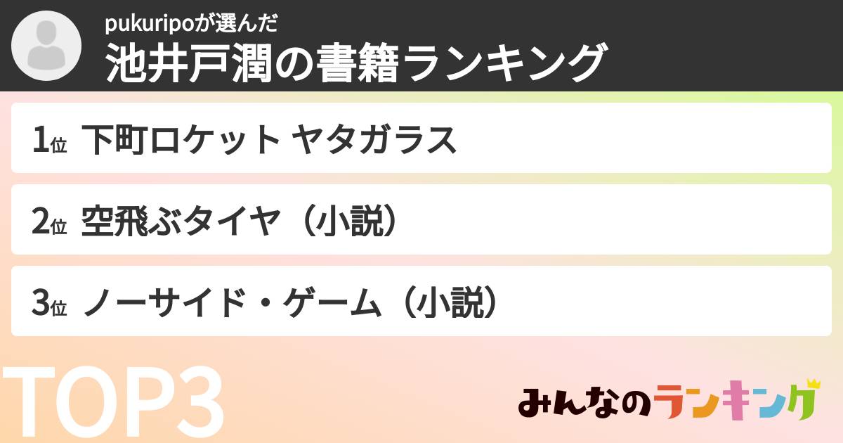 pukuripoさんの「池井戸潤の書籍ランキング」