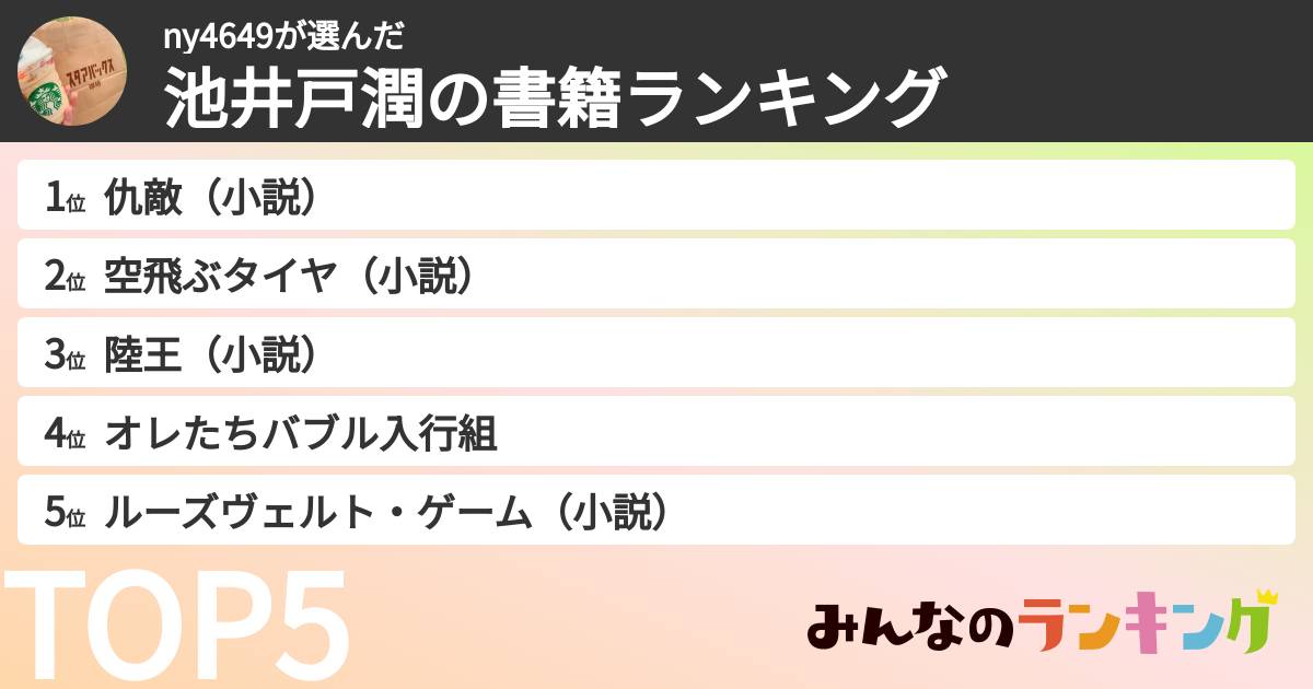 ny4649さんの「池井戸潤の書籍ランキング」