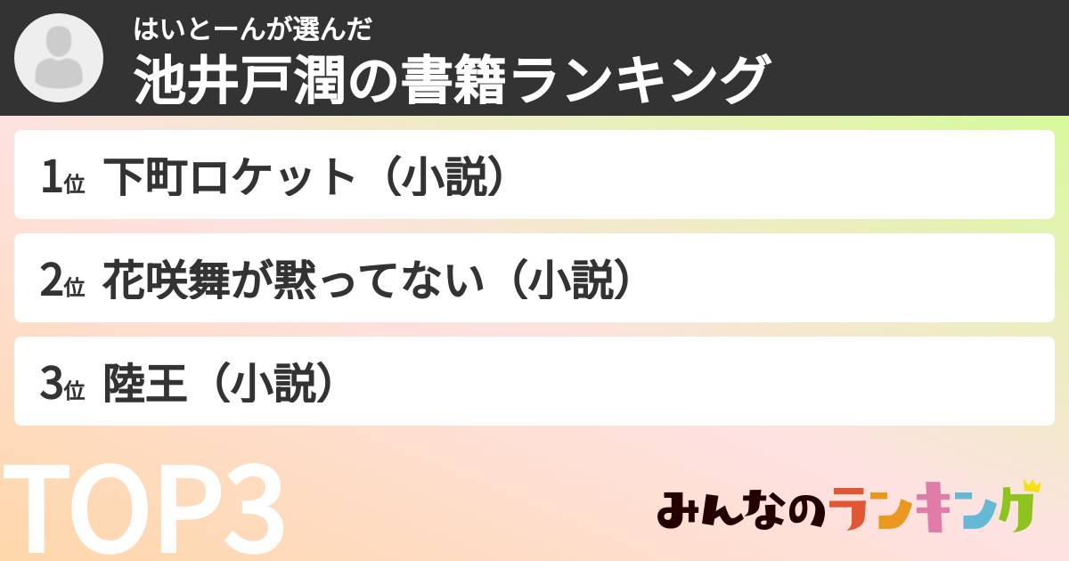 はいとーんさんの「池井戸潤の書籍ランキング」