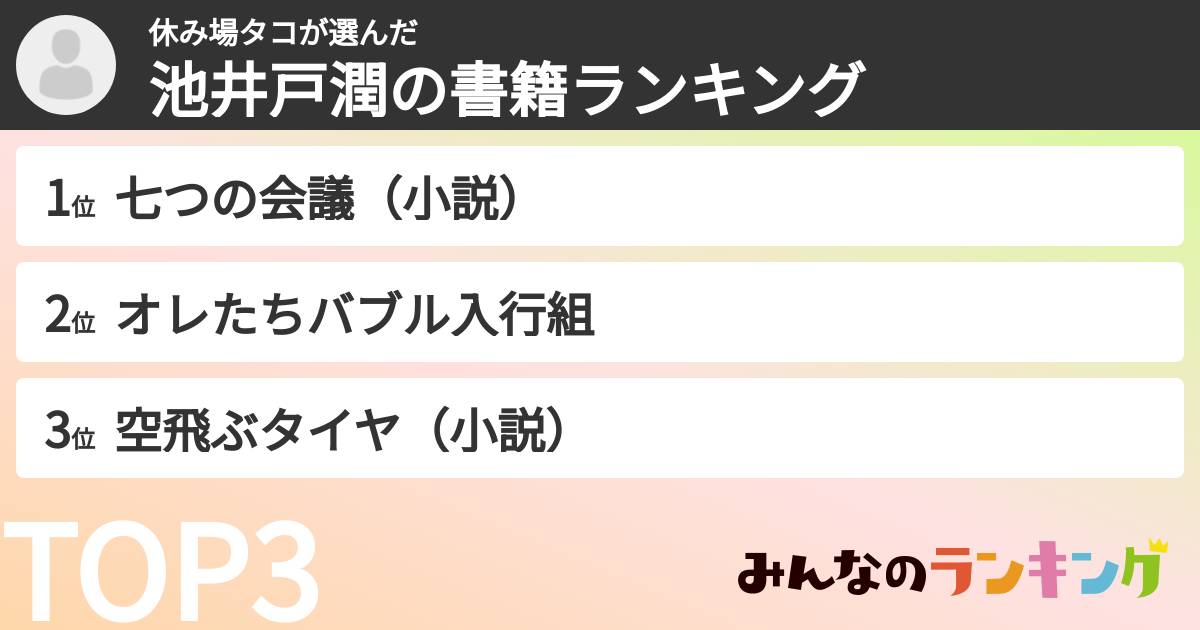 休み場タコさんの「池井戸潤の書籍ランキング」