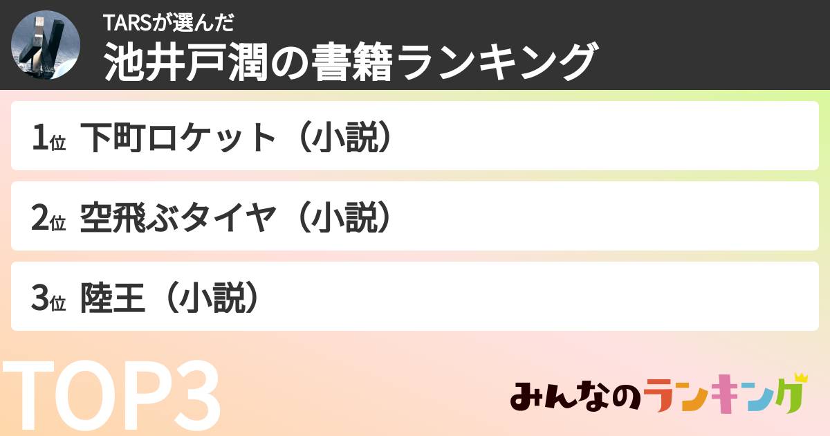 TARSさんの「池井戸潤の書籍ランキング」