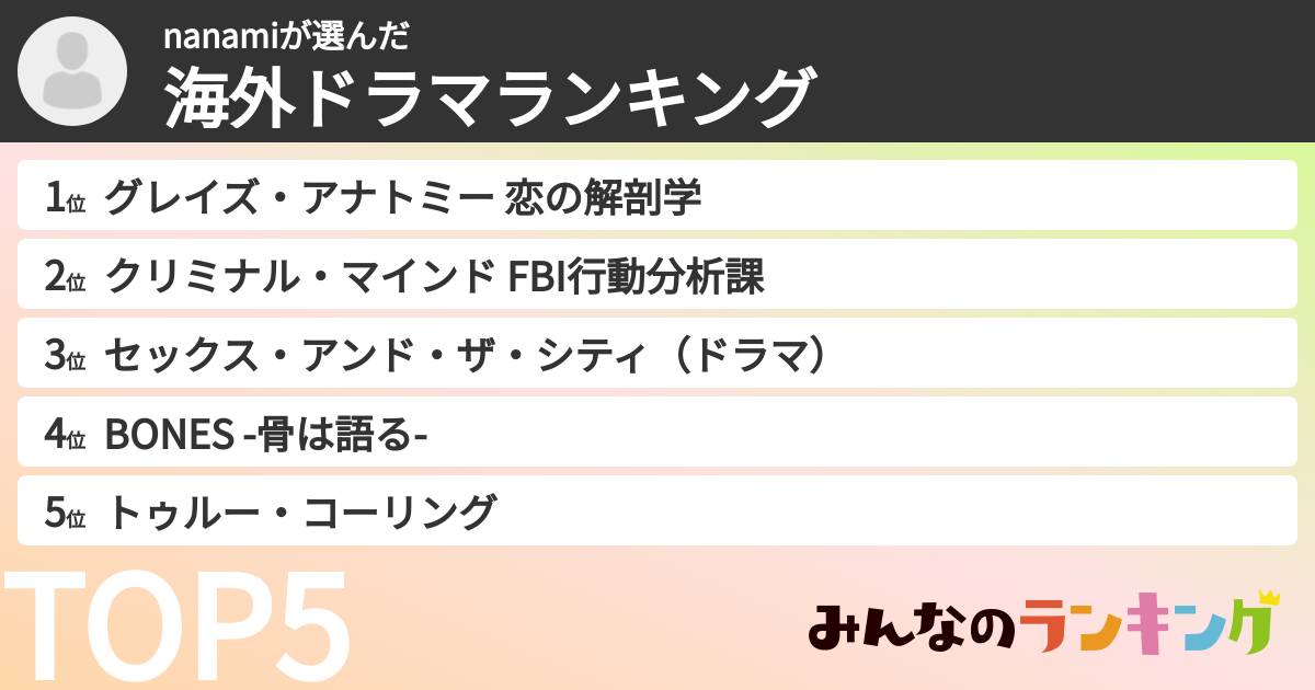 nanamiさんの「海外ドラマランキング」