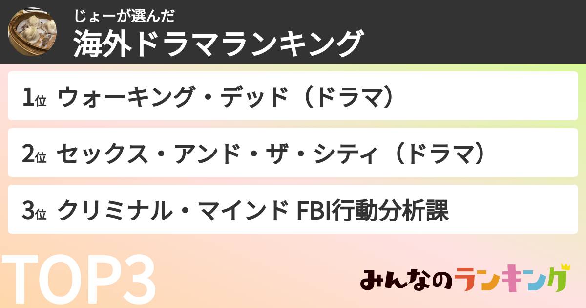 じょーさんの「海外ドラマランキング」