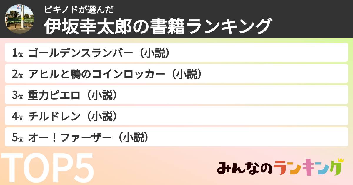 ピキノドさんの「伊坂幸太郎の書籍ランキング」