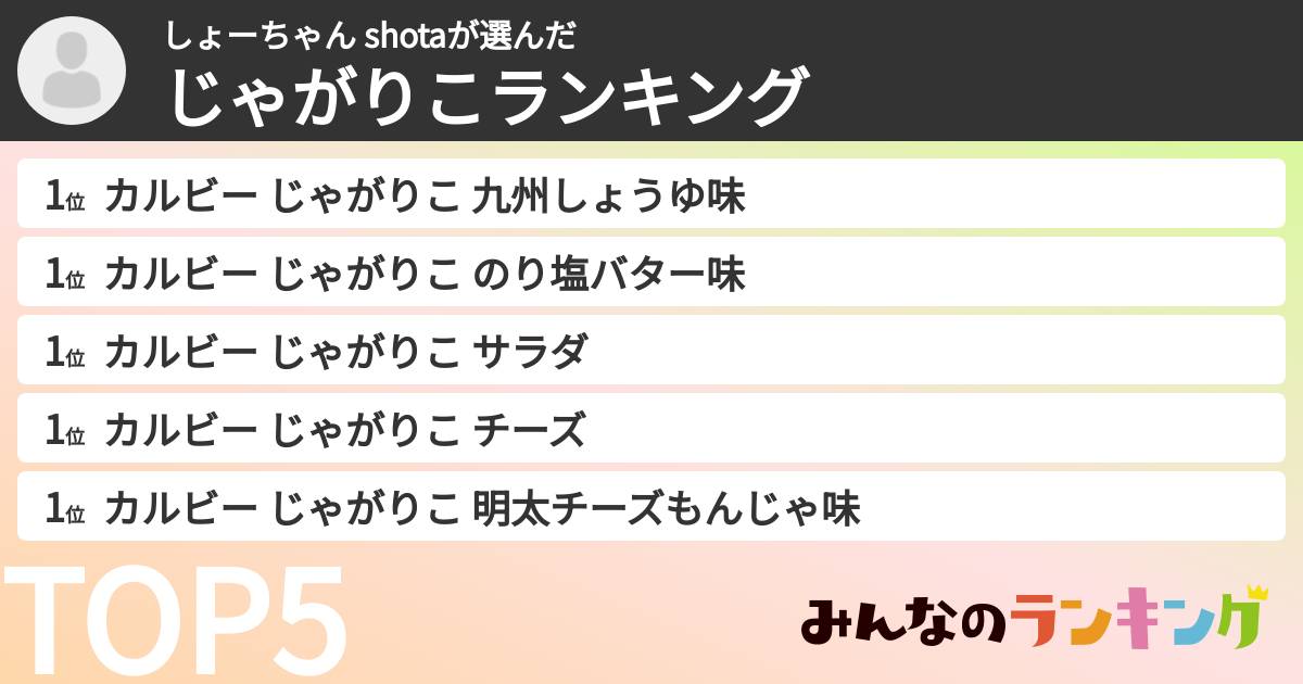 しょーちゃん shotaさんの「じゃがりこランキング」