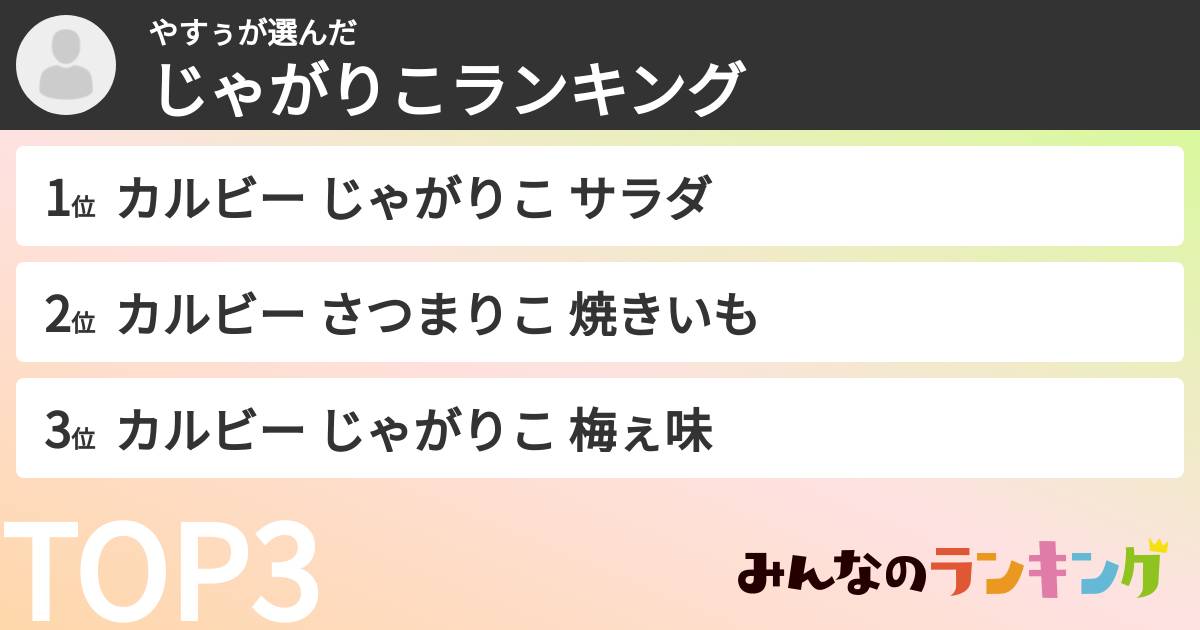 やすぅさんの「じゃがりこランキング」