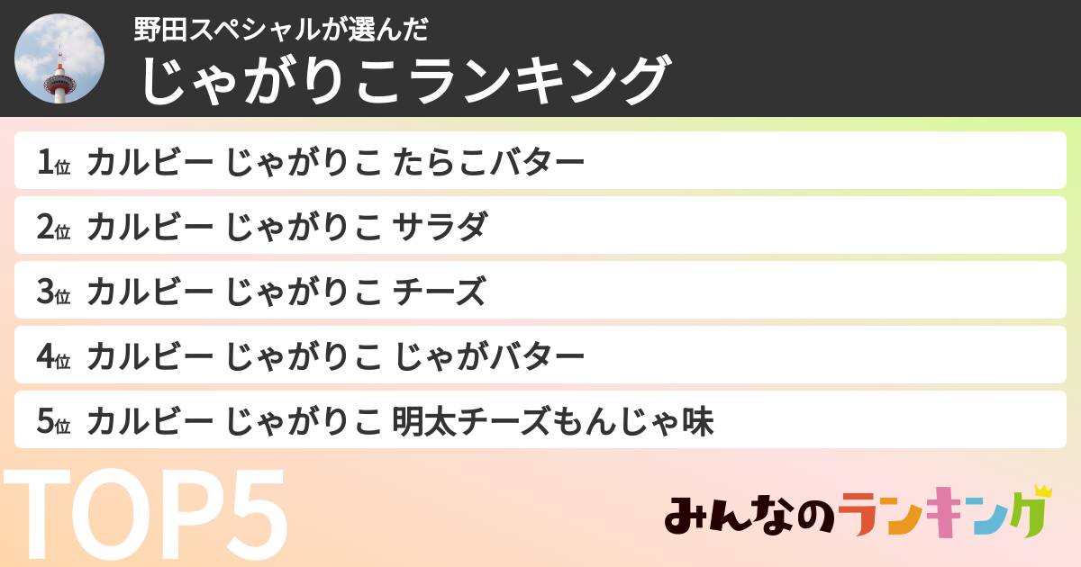 野田スペシャルさんの「じゃがりこランキング」
