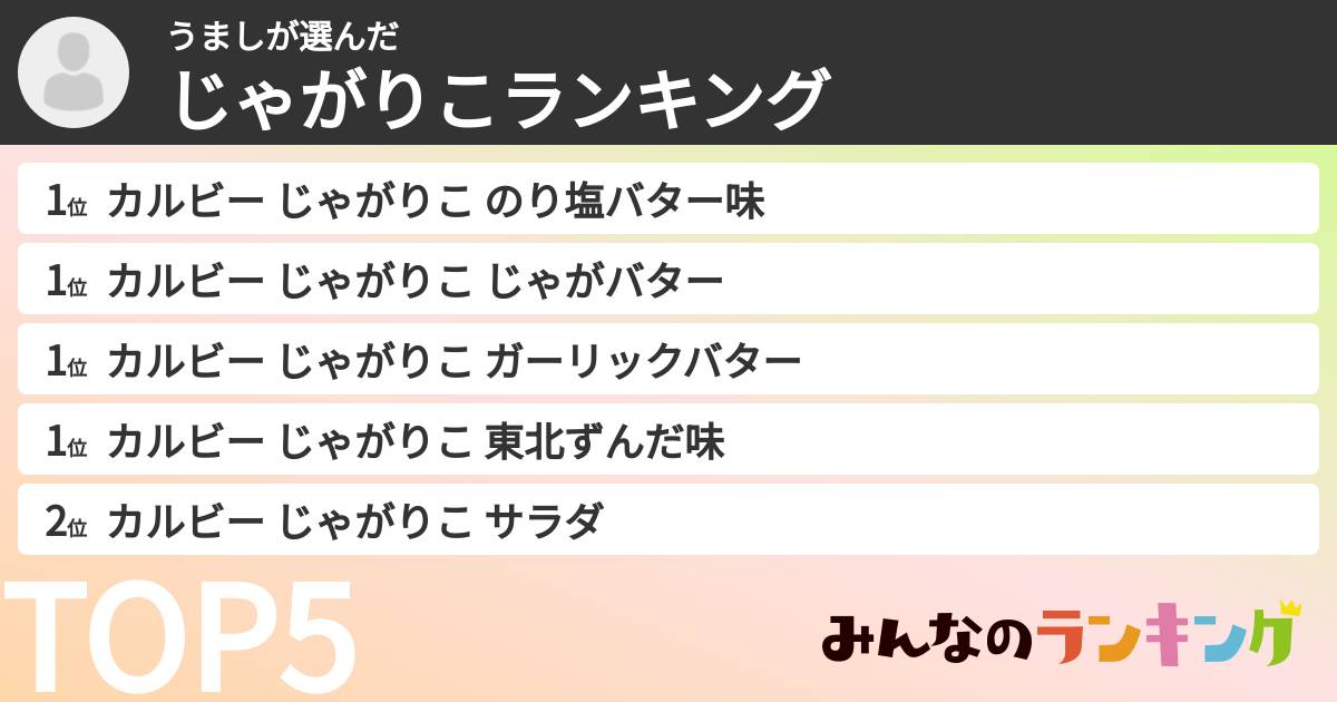 うましさんの「じゃがりこランキング」