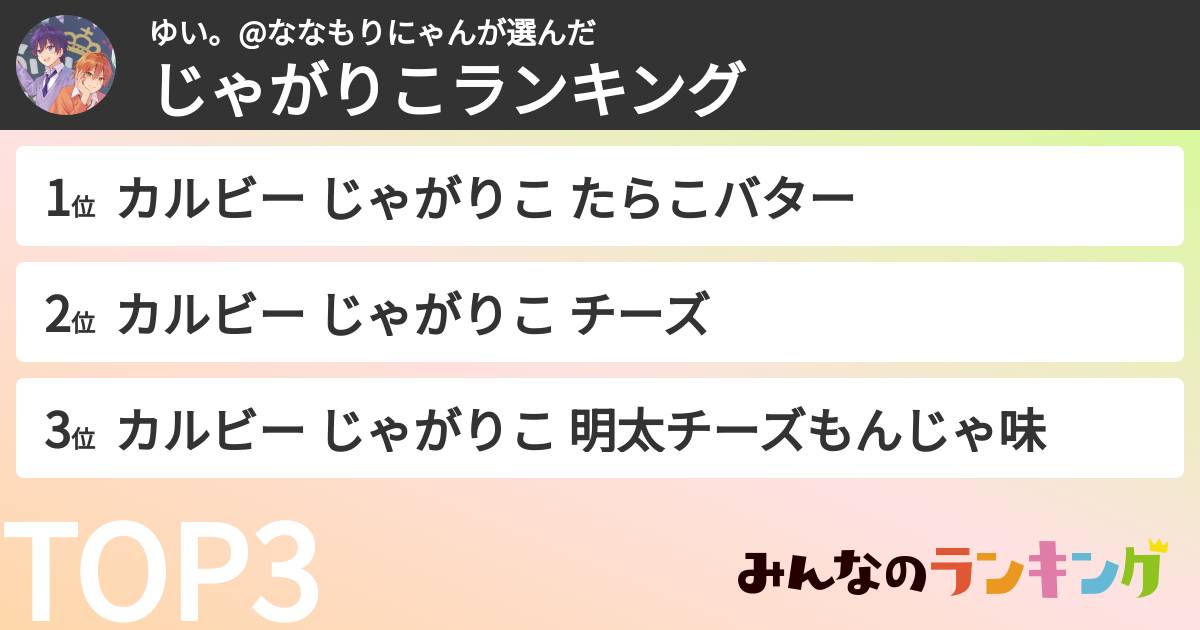 ゆい。@ななもりにゃんさんの「じゃがりこランキング」