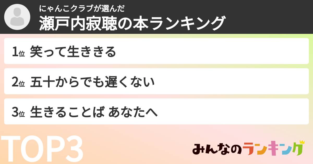 にゃんこクラブさんの「瀬戸内寂聴の本ランキング」