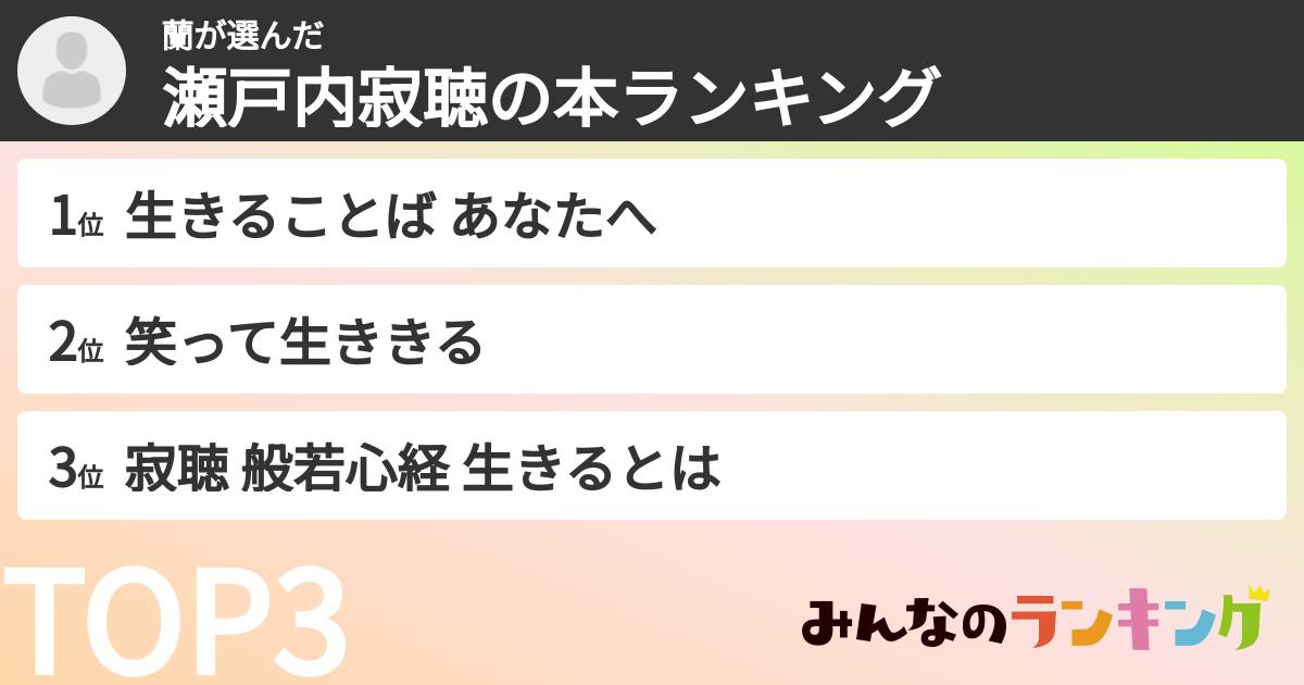 蘭さんの「瀬戸内寂聴の本ランキング」
