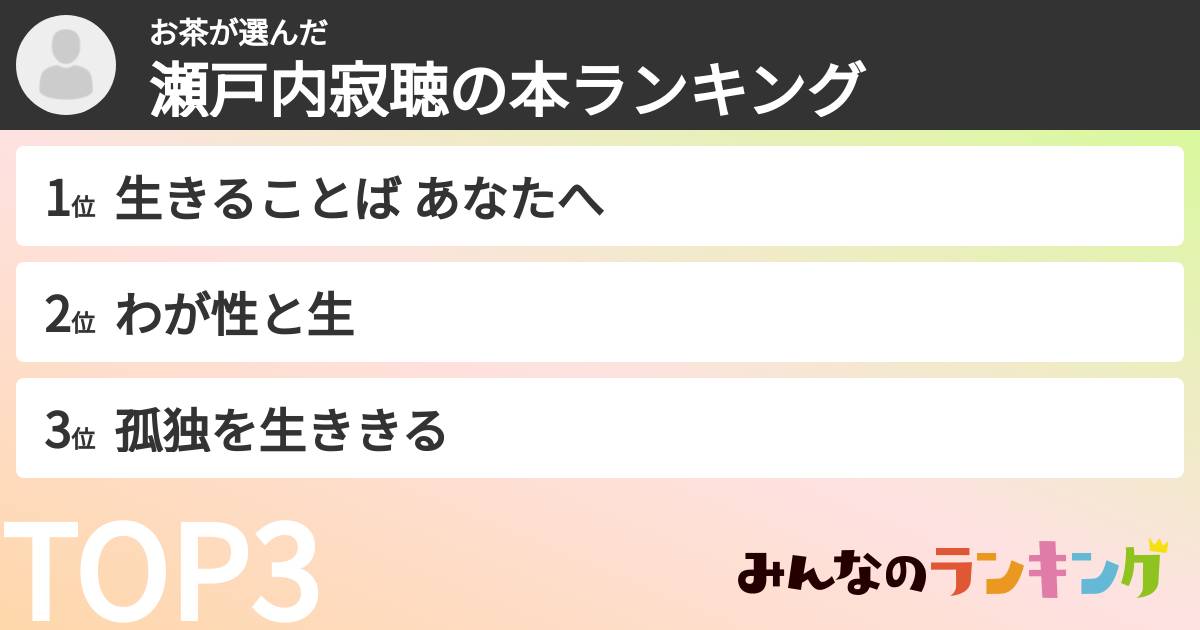 お茶さんの「瀬戸内寂聴の本ランキング」
