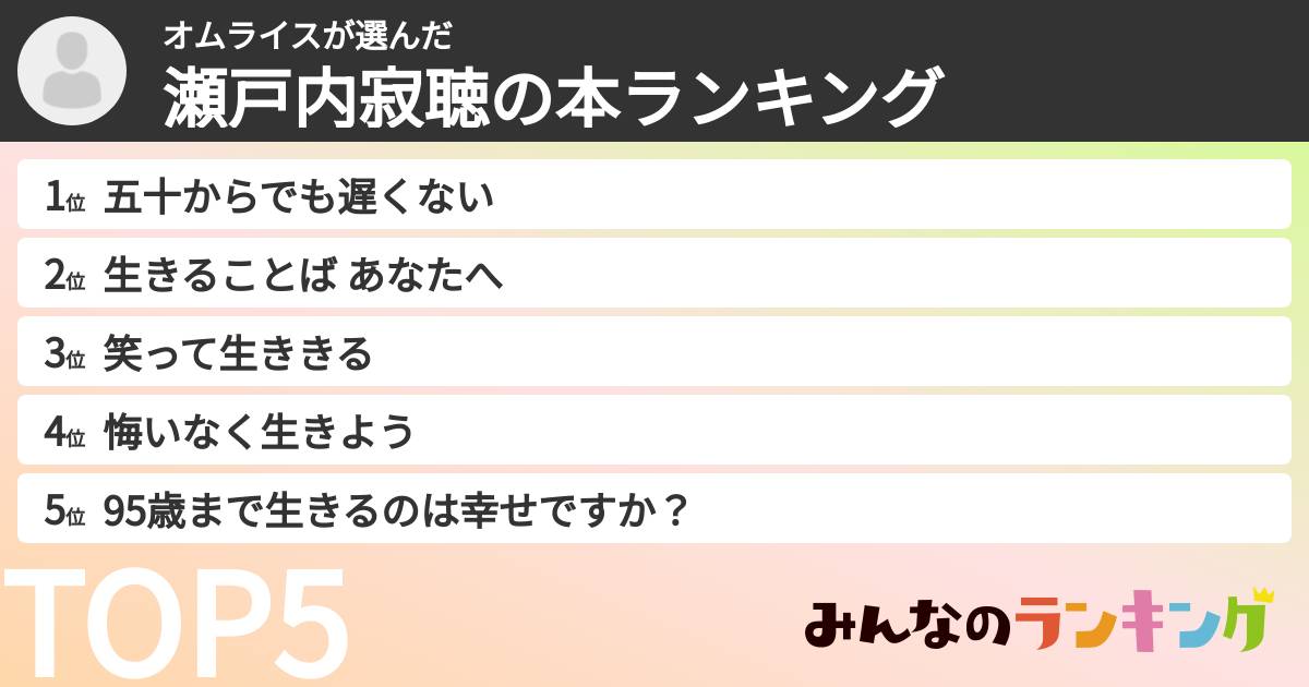 オムライスさんの「瀬戸内寂聴の本ランキング」