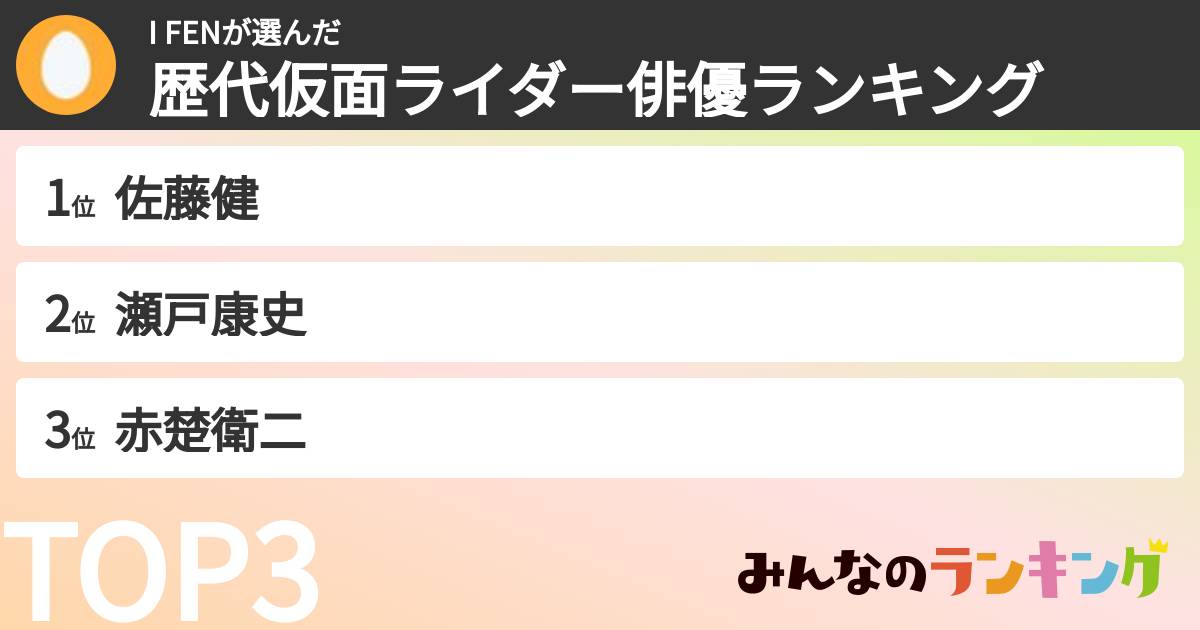 I FENさんの「歴代仮面ライダー俳優ランキング」