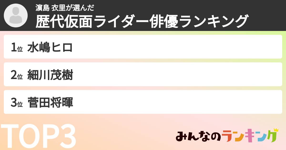 濵島  衣里さんの「歴代仮面ライダー俳優ランキング」