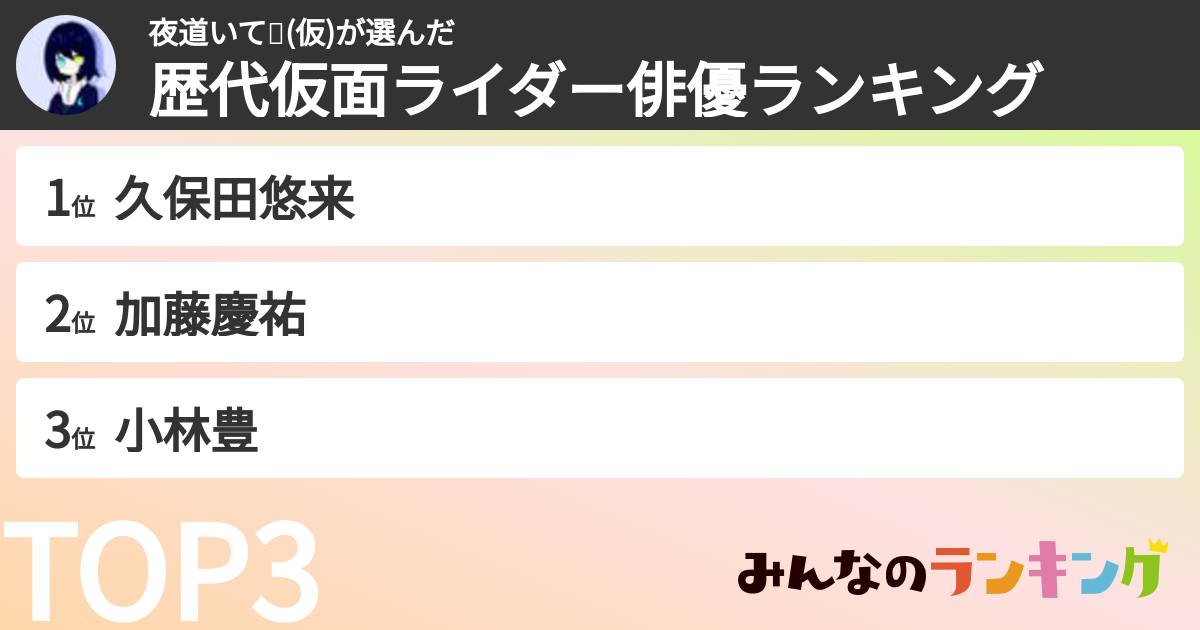 夜道いて🌙(仮)さんの「歴代仮面ライダー俳優ランキング」