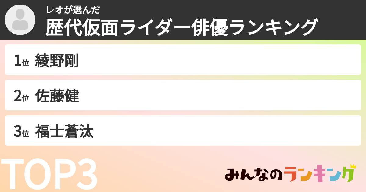 レオさんの「歴代仮面ライダー俳優ランキング」