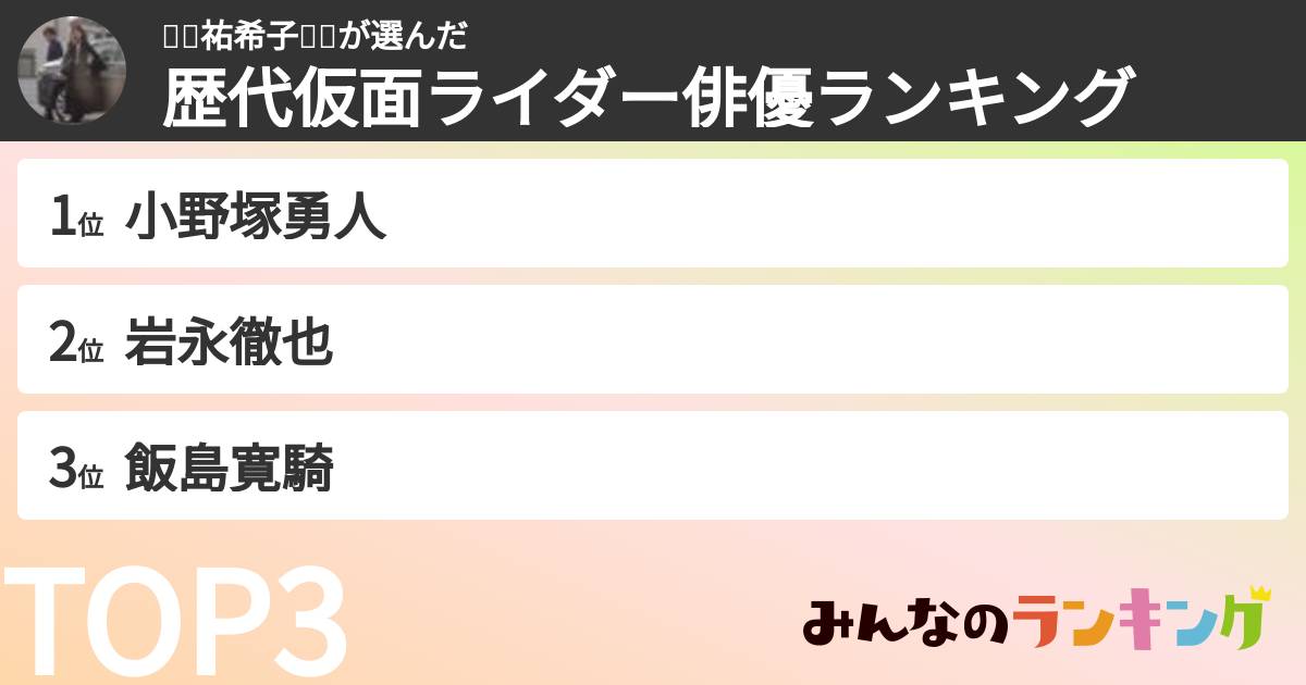 🌹💫祐希子🎼✨さんの「歴代仮面ライダー俳優ランキング」