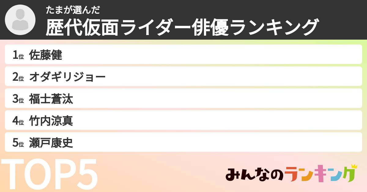 たまさんの「歴代仮面ライダー俳優ランキング」