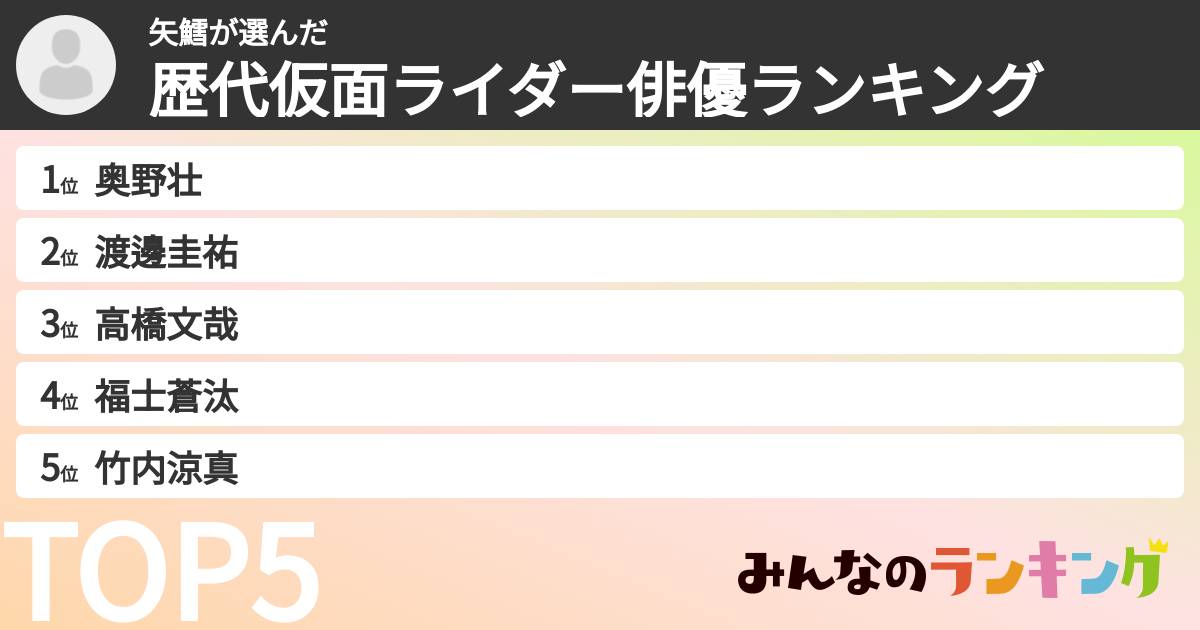 矢鱈さんの「歴代仮面ライダー俳優ランキング」