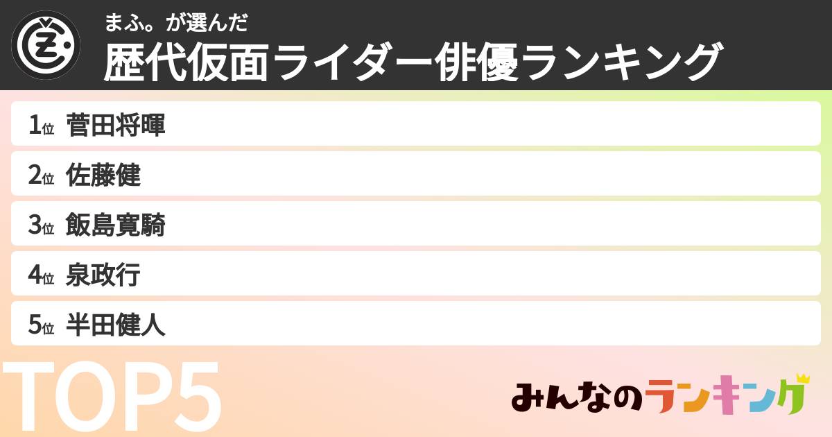 まふ。さんの「歴代仮面ライダー俳優ランキング」