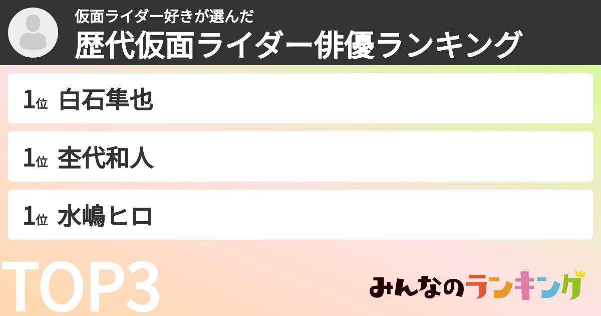 仮面ライダー好きさんの「歴代仮面ライダー俳優ランキング」