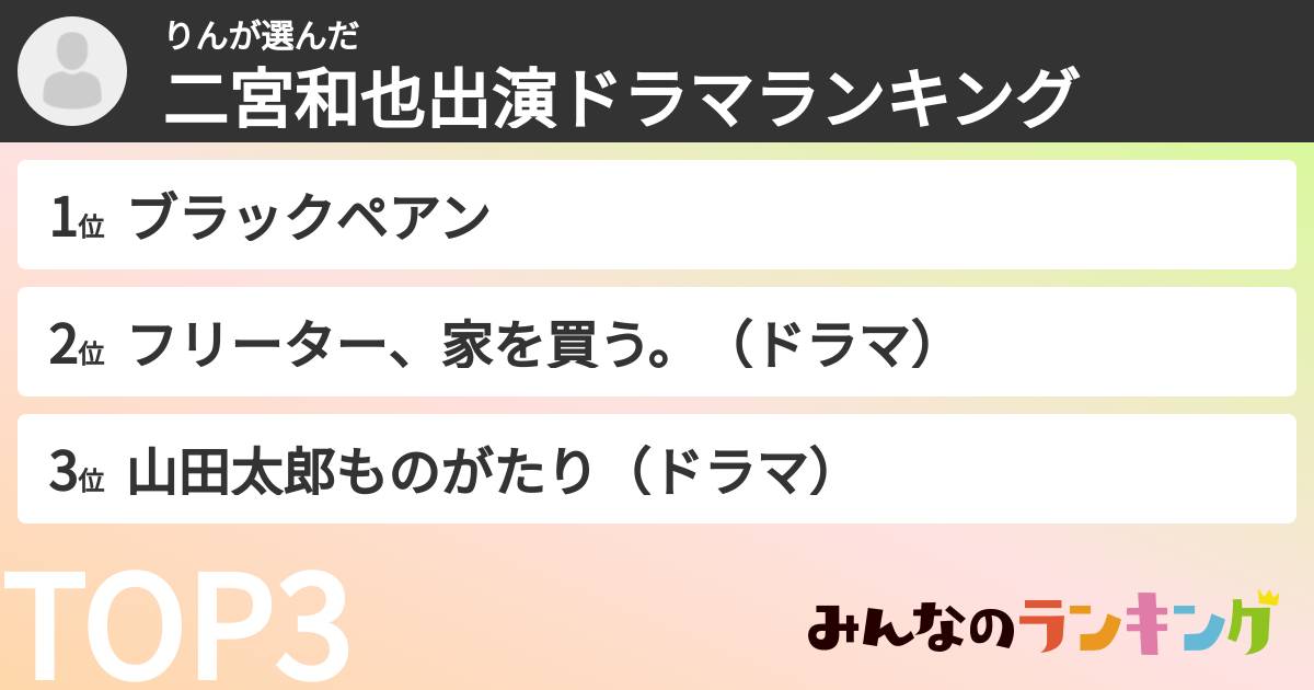 りんさんの「二宮和也出演ドラマランキング」