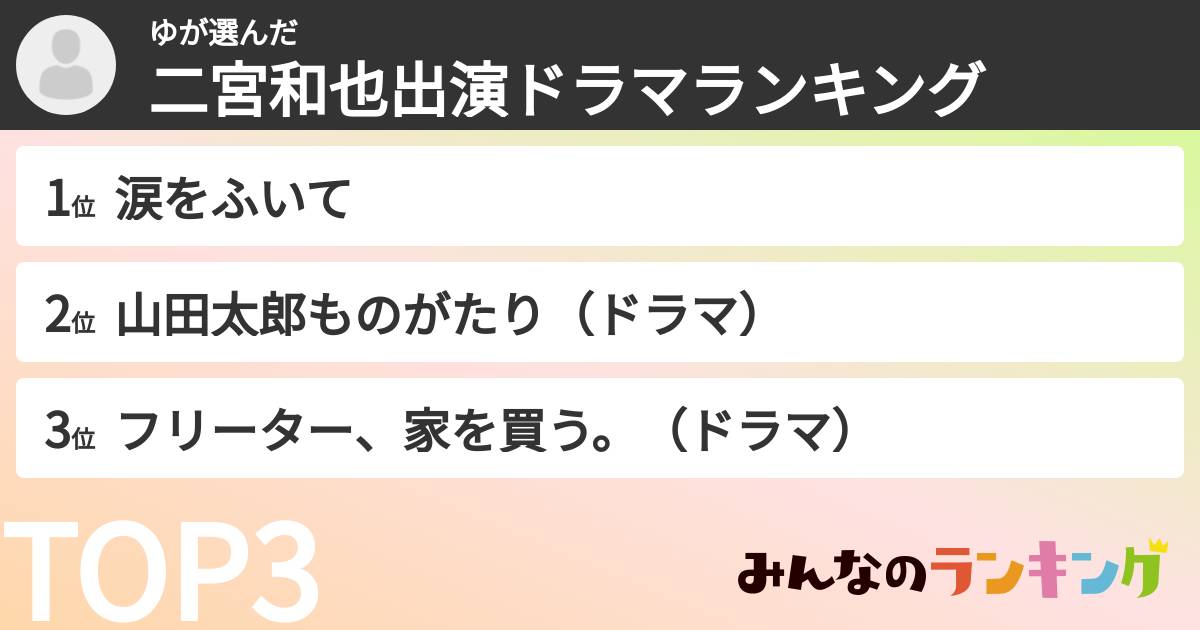 ゆさんの「二宮和也出演ドラマランキング」