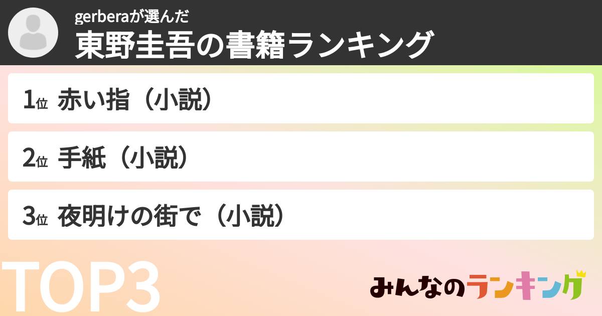 gerberaさんの「東野圭吾の書籍ランキング」