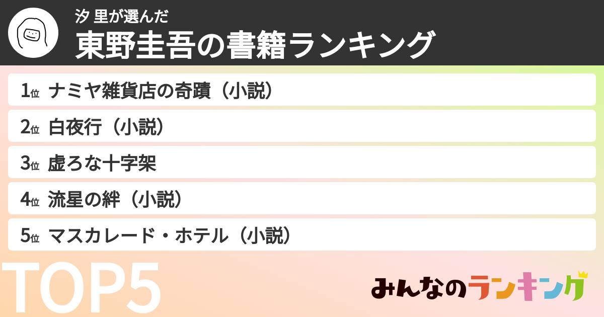 汐 里さんの「東野圭吾の書籍ランキング」